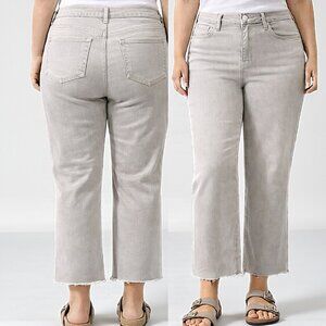 Good American Good Legs Crop Mini Boot Jeans Ash Gray Raw Hem - Size 18 - NEW